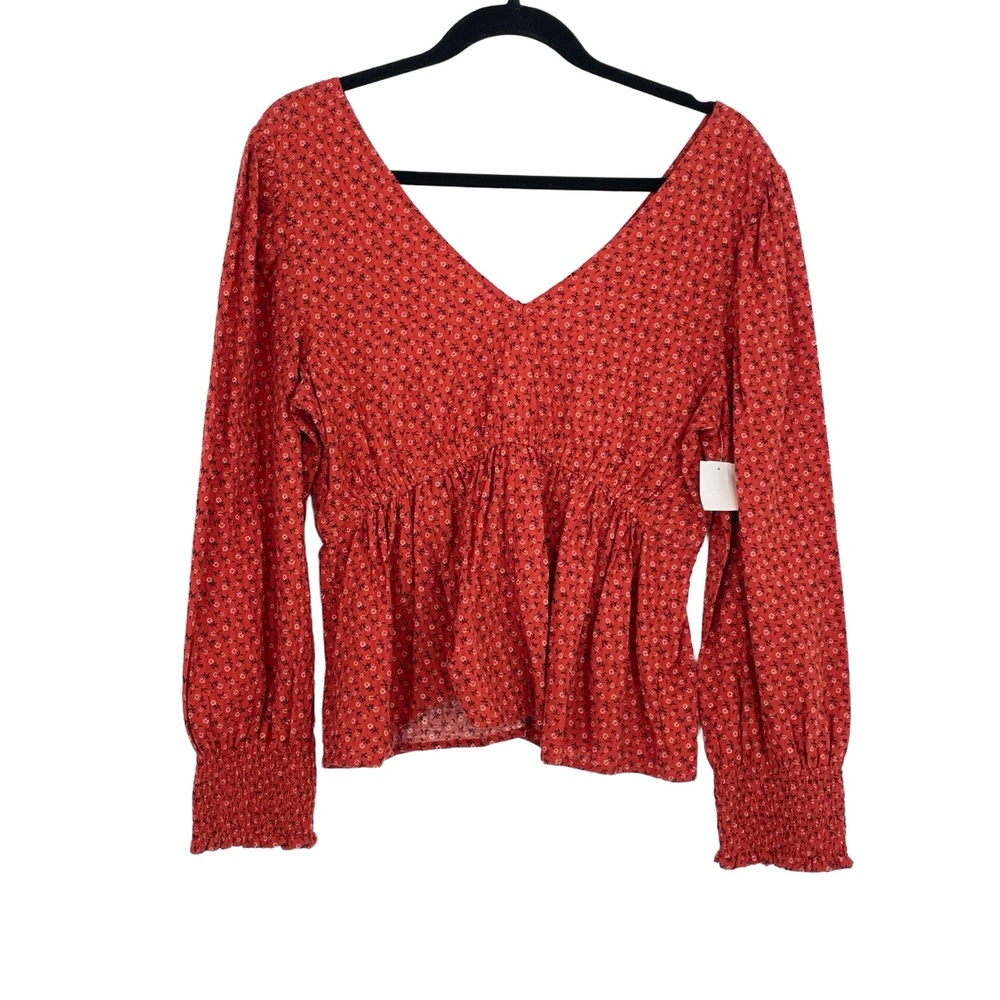 Madewell Womens V-Neck Puff Long Sleeve Peplum Cottage Core Orange Top Small - Picture 7 of 12